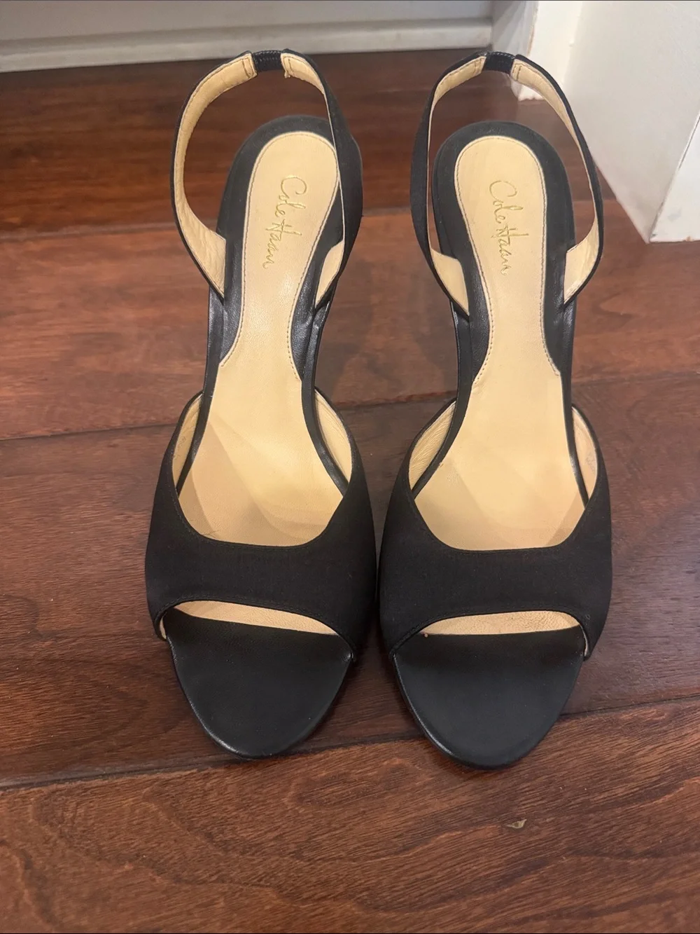 Cole Haan Black Open-Toe Slingback Heels with Neutral Insole